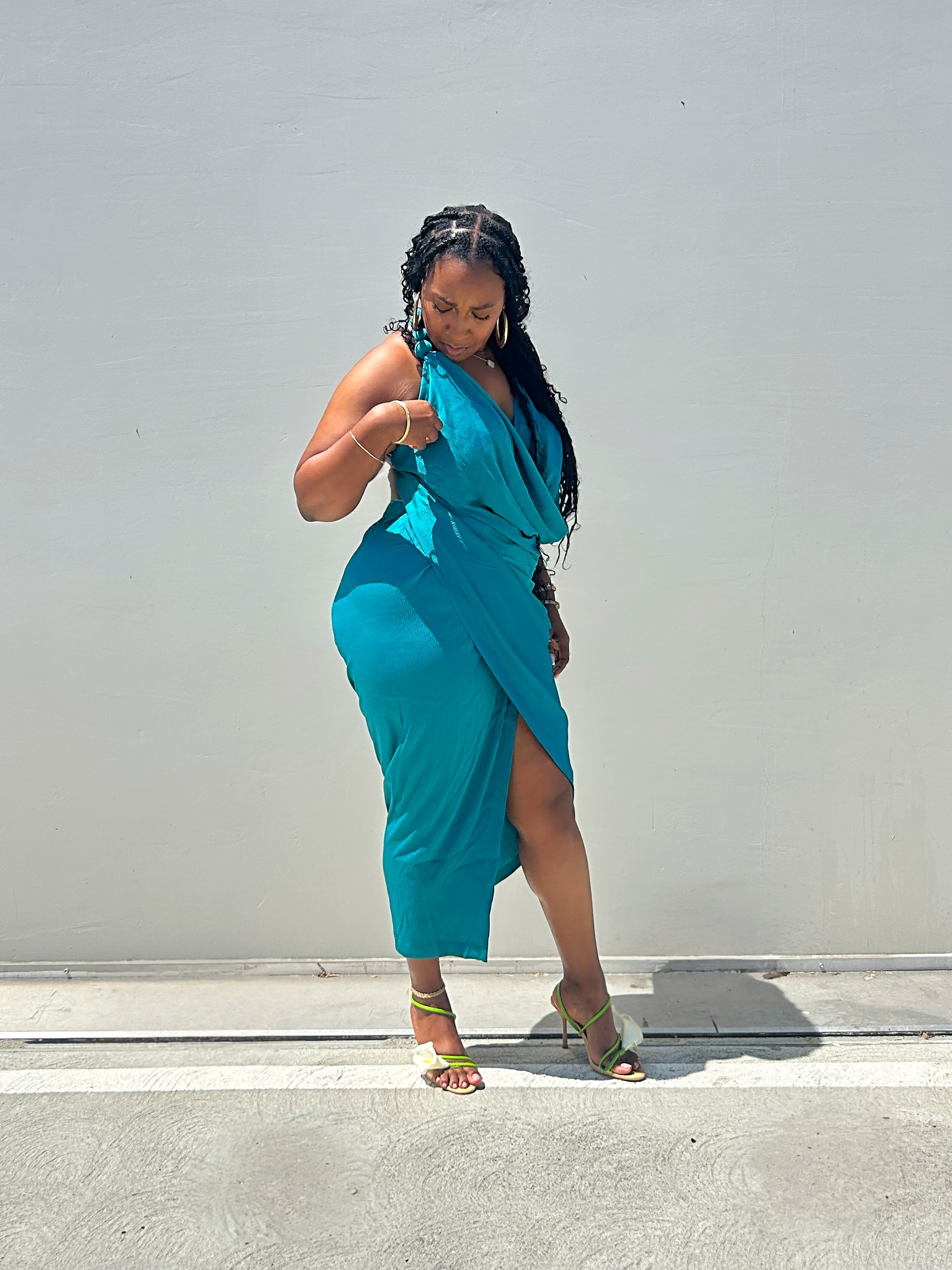 Blue Dream | Faux Wrap Midi Dress